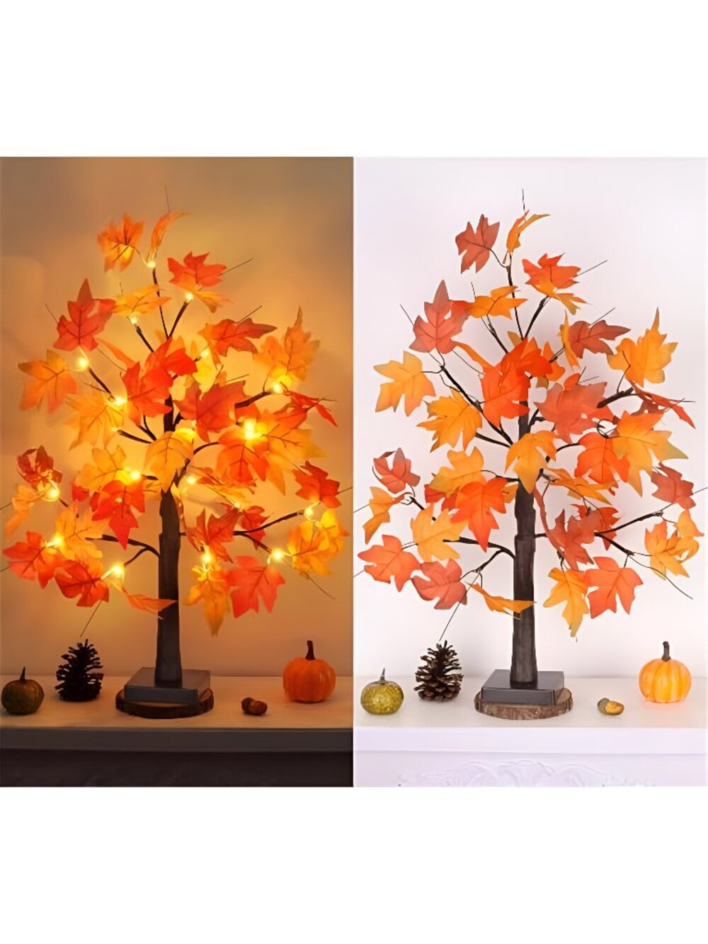 1 Pack 24 Inch Fall Maple Tree with 48LED Battery Operated Lighted Tabletop